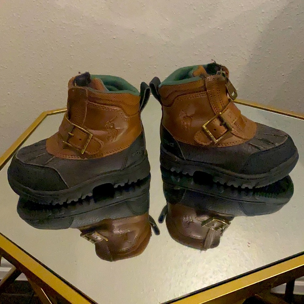 Brown polo Ralph Lauren boots for a toddler